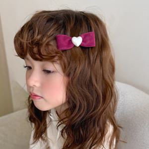 여아 쁘띠하트하트 벨벳집게핀 유아헤어핀