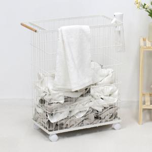이지라이프 이동식 와이어 세탁 빨래바구니 1단 화이트
