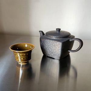 입자 유약의 사각 다완 찻주전자 180ml /  차 도구 주전자 티포트 네모 사각 도예