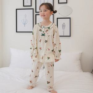 SLS5911 여아 한국산 순면 아이보리 잠옷 파자마 세트
