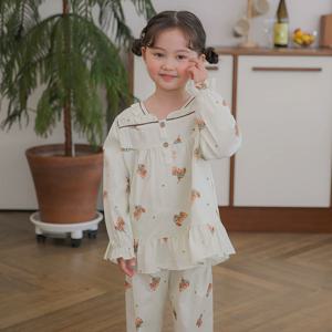 SLS5909 여아 한국산 순면 아이보리 잠옷 파자마 세트