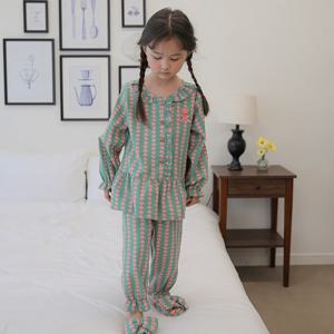 SLS5907 여아 한국산 순면 그린 잠옷 파자마 세트