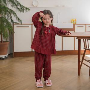 SLS5904 여아 한국산 순면 레드 잠옷 파자마 세트
