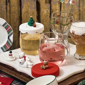 홀리베어 크리스마스 실리콘뚜껑 내열유리 손잡이잔 450ml 2 style