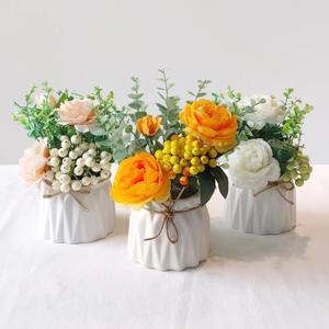 작약 베리 세라믹 5종 미니 조화 화분 작은 홈 카페 연회장 테이블 꽃 인조 모형