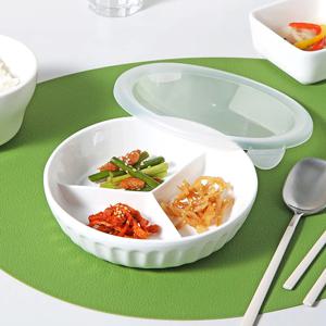 백온 도자기 웨이브 3칸 밀폐찬기