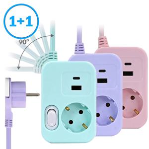1+1 납작 멀티탭 디자인 플러그 고용량 1구 C타입 USB 스윙탭 1.5m 3color
