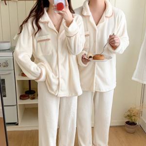 커플 투게더 삥줄 겨울 극세사 수면 잠옷 세트 2color