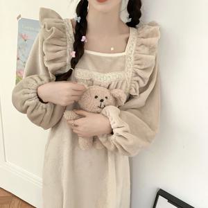 올리비아 겨울 극세사 프릴 수면 잠옷 원피스 1color