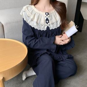 레이스카라 네이비 홈웨어 세트 편안한 데일리 파자마
