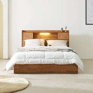 네오 발렌트 고무나무 원목 조명 수납 침대프레임 (2size)