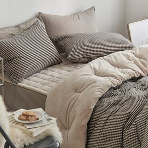 따뜻한 카푸치노 브라운체크 극세사 차렵이불 SS/Q