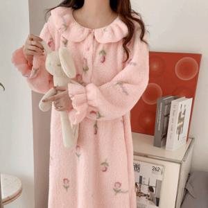 튤립 겨울 극세사 수면 잠옷 롱 원피스 (2color)