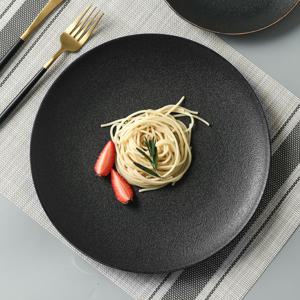 금테x 매트블랙 스톤 고급 스테이크 원형 라운드접시 10인치