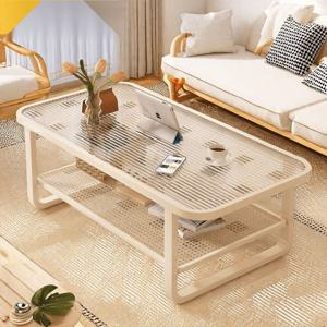 [리퍼] 강화 유리 거실 테이블 소파 테이블  크림 화이트 1000