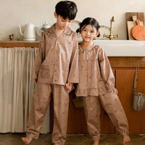 K8545 아동 한국산 30수 순면 베이지 잠옷 파자마 세트