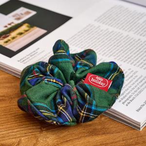 크리스마스 체크 플란넬 면 스크런치 그린