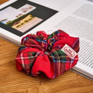 크리스마스 체크 플란넬 면 스크런치 레드