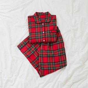 크리스마스 면 선염 파자마 세트 레드체크 L