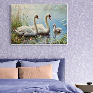 호수가의 가족 그림 알루미늄액자  백조 새 미니멀리즘 아트 거실 대형 벽 인테리어 액자