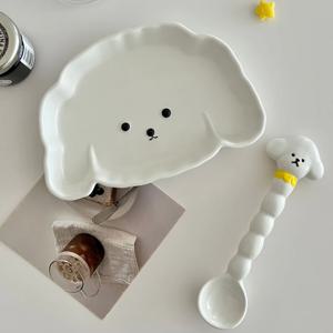 멈머 식기 세트 (곱슬이) 홈카페 접시 플레이트 스푼 세트