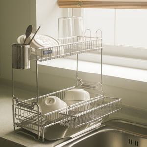 연마제 없는 올 스텐304 자동물빠짐 그릇건조 식기건조대 3단 미니 확장형