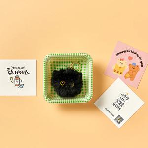 동그란퍼 깜장 고양이 인형 키링+메세지카드+체크박스