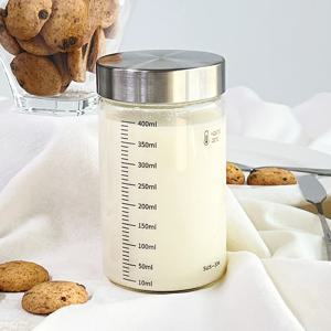 미르 내열유리 눈금유리병 400ml 4P 스무디 건강주스 공병