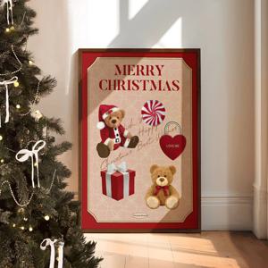 레드 테디 곰돌이 산타 오브제 크리스마스 선물 포스터 (리뷰이벤트)