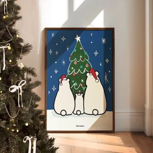 크리스마스 곰돌이 곰가족 일러스트 밤하늘 별빛 뒷모습 포스터(엽서 추가 증정)