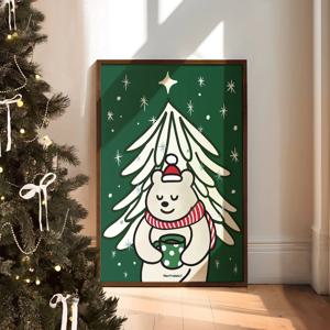 크리스마스 트리 곰돌이 머그 핫초코 그린 일러스트 포스터 (리뷰이벤트)