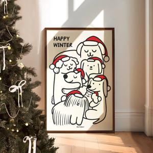 크리스마스 산타 동물 가족 강아지 댕댕이 친구들 일러스트 포스터 (리뷰이벤트)