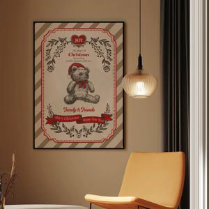 빈티지 크리스마스 산타 곰돌이 일러스트 테디 레드 스트라이프 포스터(리뷰이벤트)