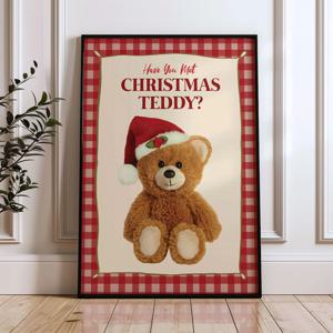 크리스마스 레드 체크 귀여운 산타 테디 곰돌이 곰인형 포스터 (엽서 추가증정)