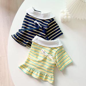 강아지 티셔츠 카라 리본 단가라 프릴티 긴소매 데일리 가을옷