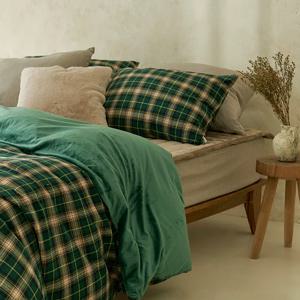 따뜻한 내츄럴 그린체크 극세사 이불커버세트 2size