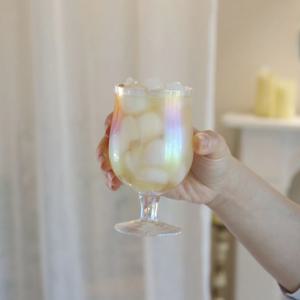 브리티시 레인보우 오로라 홀로그램 유리 고블렛 와인잔