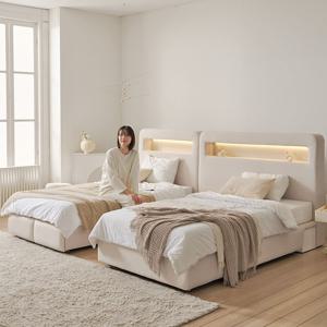 레브리 이지클린 패브릭 전동 모션 LED 조명 슬라이드 무빙 호텔 침대 프레임 SS+SS