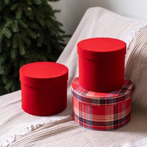 크리스마스 원형 선물상자 3종세트 레드 체크 트리장식 데코 소품