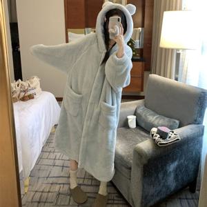 실버베어 후드 극세사 수면 잠옷 롱 원피스 1color