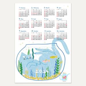 *접착포스터* 고양이 캐릭터 한장 달력 26종 - 캘린더 25 어항냥