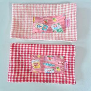 체크 빈티지 키친크로스 거즈원단 핑크 레드