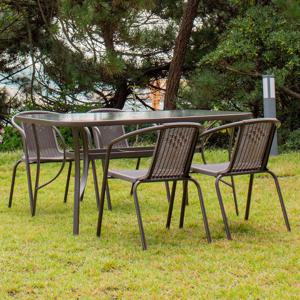 모카 사각 야외 테이블 의자 세트 철제 강화 유리 카페 펜션 라탄 디자인 (4인6인)