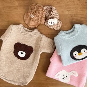 강아지니트 티셔츠 애니멀 캐릭터 자수 도톰 따뜻한 가을 겨울옷