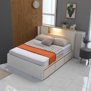 [리퍼] 벨루스 원목 LED 조명 수납 서랍형 침대프레임 SS Q K 화이트내추럴