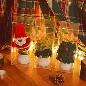 전구+선물 포장 뜨개 크리스마스 트리 수제 손뜨개 미니트리 장식 소품