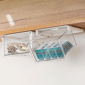 1+1 부착식 히든 서랍 슬라이딩 투명 언더서랍 데스크 정리함 욕실장 화장품 수납함