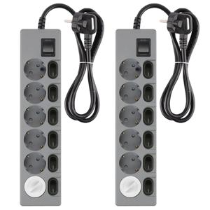1+1 그레이 블랙 컬러 디자인 멀티탭 개별스위치 6구 (16A) 1.5m/3m/5m