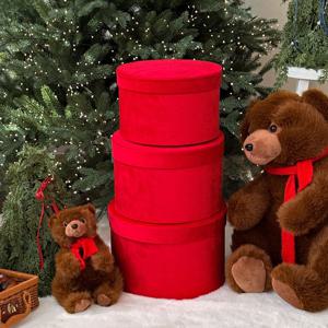 원형 벨벳 선물상자 3종 세트 크리스마스 소품 3color