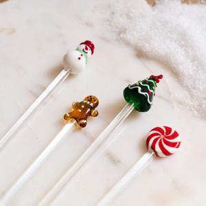 XMAS 메리티파티 컬러 유리 머들러 스틱 4P세트